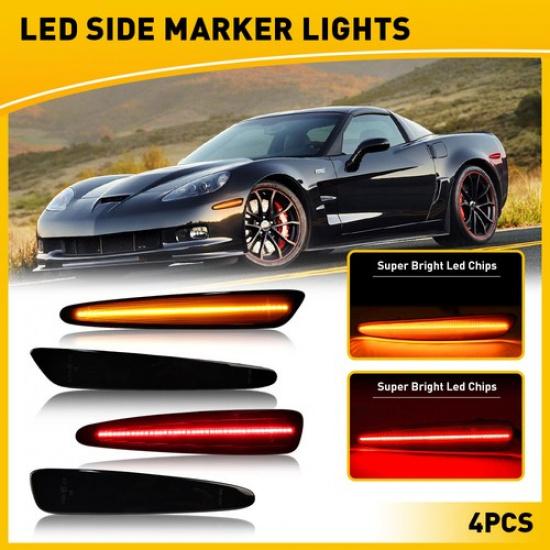 Amber + Red LED Side Smoked Marker Light For Chevy 2005-13 Chevrolet Corvette C6