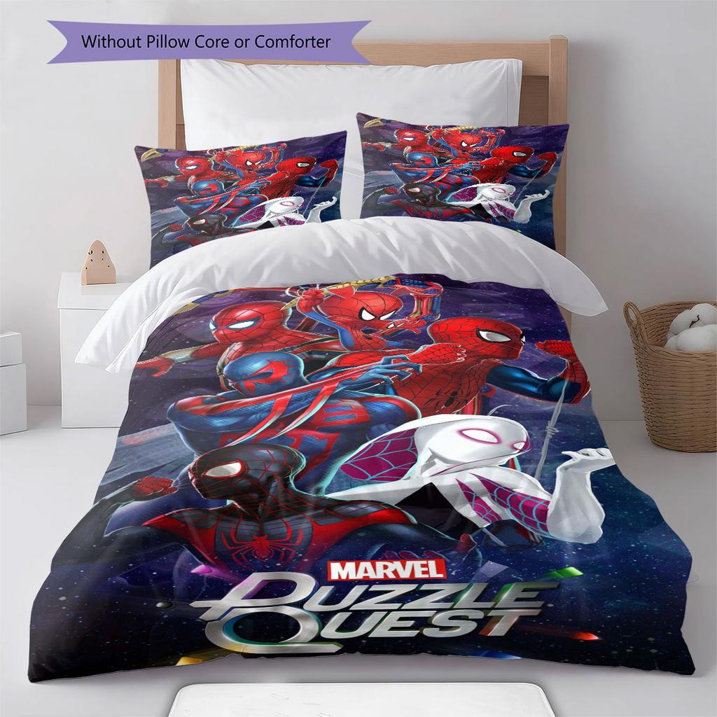 Super soft three-piece bedding set with a cool Spider-Man pattern  (1*Duvet Cover + 2*Pillowcase, Without Core)
