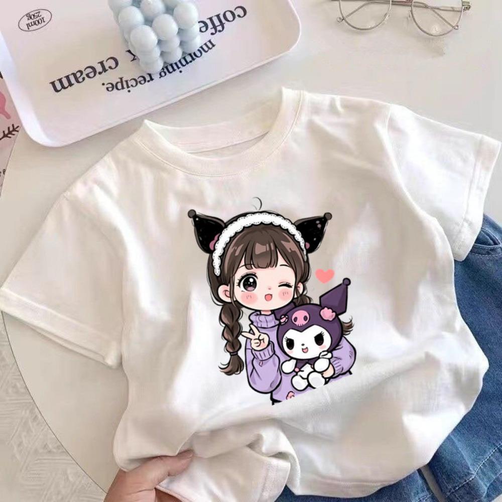 Kurumi girls' short sleeved T-shirt, cute cartoon short sleeved summer children's top, round neck printed T-shirt