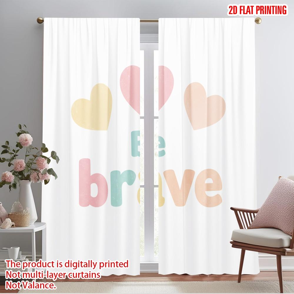 2pcs 2D flat printing Curtain Cute Heart Watercolor Quote 100% Polyester Without Electricity Birthday Party for Photo Booths &