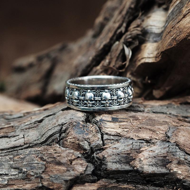 Punk Gothic Skeleton Open Ring Neutral Retro Creative Silver Color Hip Hop Personalized Halloween Party Jewelry Gift