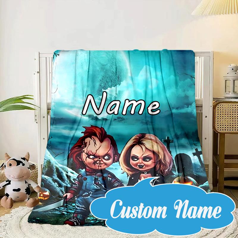 Custom Name Chucky Blanket bed sofa Blanket Flannel Blanket for Camping, Hiking, Picnic Essentials,gift for Fan family