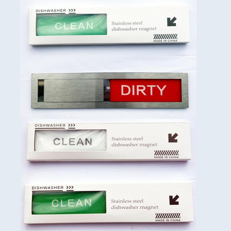 Stainless Steel Dishwasher Magnet Sign - Easy-to-Read Sliding Clean/Dirty Fridge Sticker, Scratch-Resistant Status Indicator