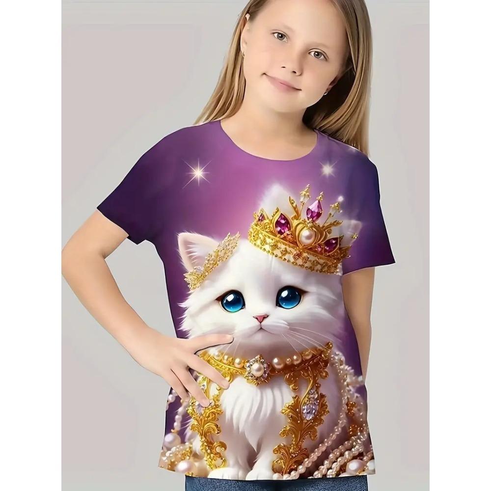 New Cartoon Doll 3D Printing T-shirt Children's Short-sleeved Girls Summer Loose Casual Tops