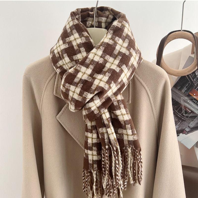 Korean Style Versatile Winter Imitation Cashmere Windmill Plaid Scarf for Men and Women To Keep Warm and Fashionable Tassel Shawl Dual Purpose Scarf