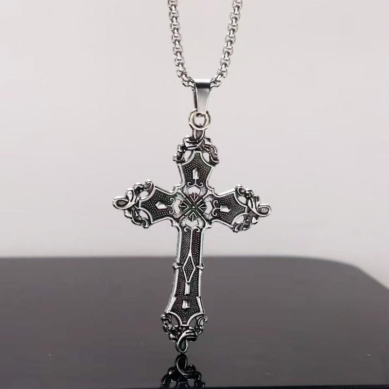 Gothic Baroque Cross Necklace With Stainless Steel And Electroplated Finish For Men And Women