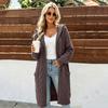Women's Long Knit Cardigan with Hood - Long Sleeve Sweater Coat with Pockets
