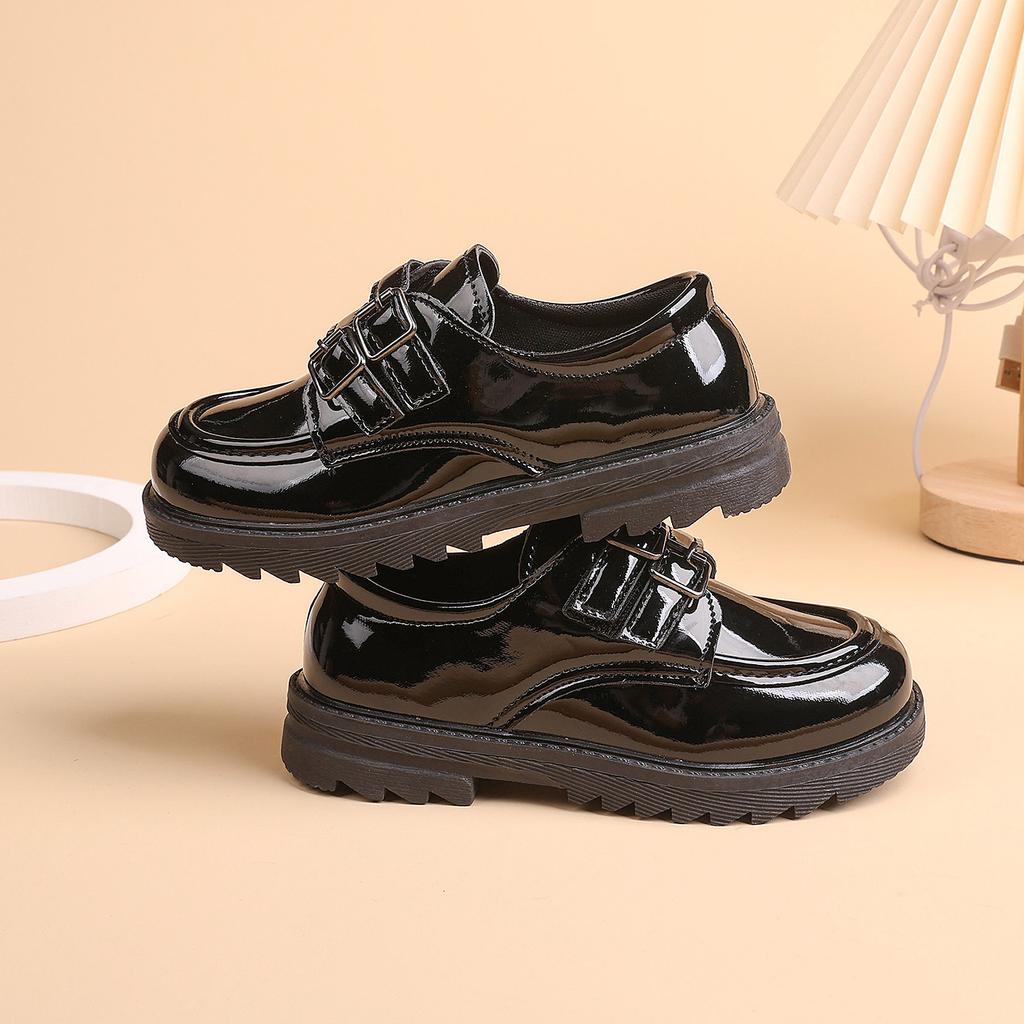 Boys' leather shoes, new spring and autumn model, black, British style, for older children, soft-soled, suitable for elementary school students'