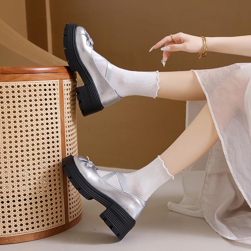 French Mary Jane Shoes Women for Summer Thick Bottom Small Leather Shoes Bowknot with Skirt Chunky High Heeled Shoes Loafers