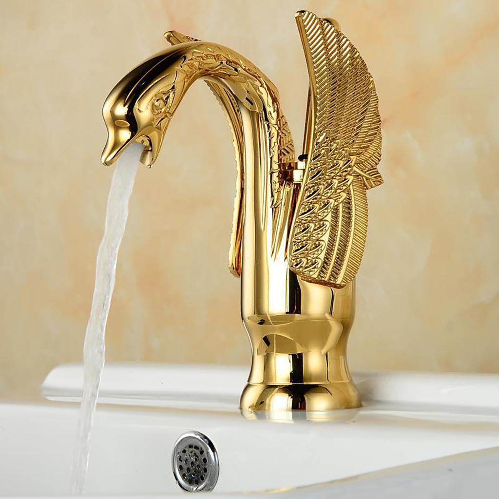 Golden Swan Bathroom Basin Faucet Bathtub Faucet New Design Swan Faucet Copper Gold Faucet Hot and Cold Faucet