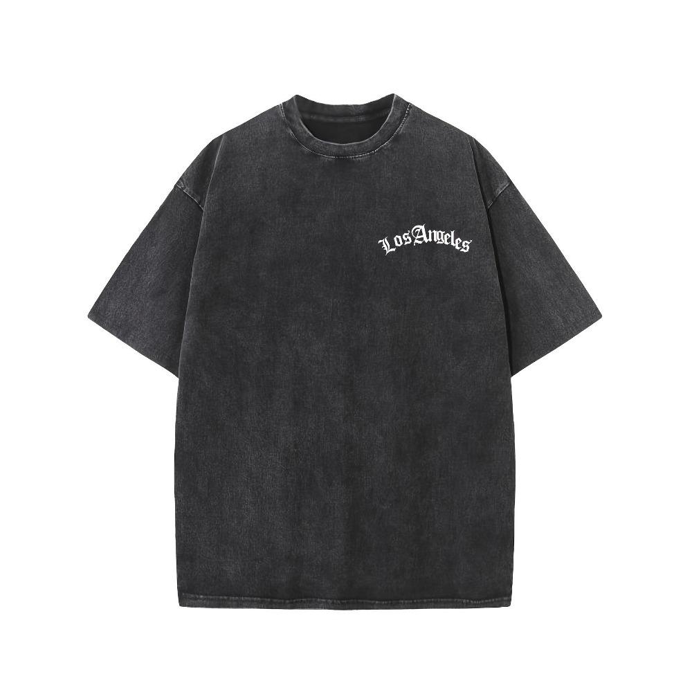 

Korean Style Washed Loose Fit Letter Print Short Sleeve T-Shirt, Vintage Soft Cotton Casual Summer Top S