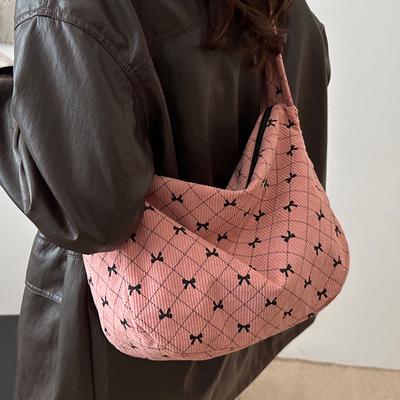 Bolsa estampada de veludo cotelê de grande capacidade Bolsa tote de banda larga Bolsa mensageiro de ombro versátil e elegante para meninas