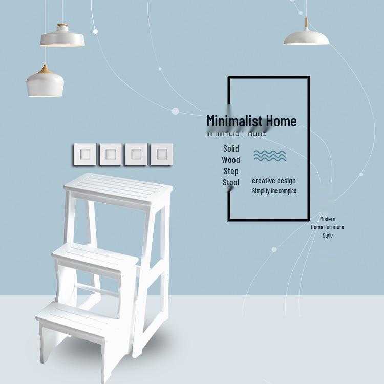 Nowoczesny Minimalistyczny Wielofunkcyjny Składany Stołek Schodkowy i Drabina z Litego Drewna Sosnowego