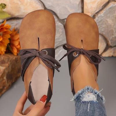 Large Size Spring and Autumn New Retro Color Matching Flat Bottom Lace-up Casual Single Shoes Foreign Trade Women's Shoes Manufacturer