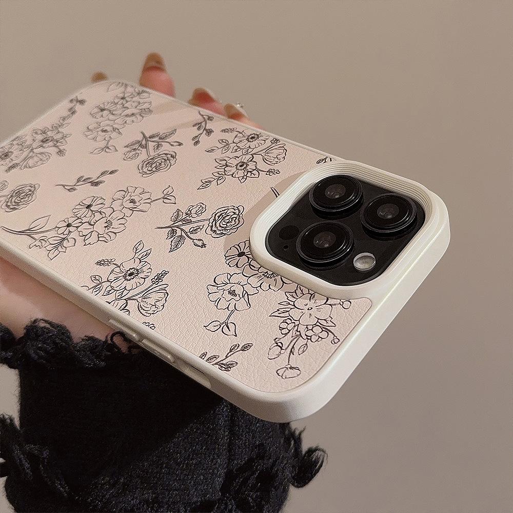 Artistic Lines Rose IPhone 16 Mobile Case Apple 15 Leather 11 Applicable To 13 Anti Fall 14promax