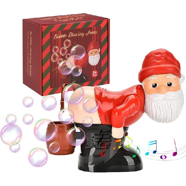 Santa Bubble Butt Blower, Santa Claus Farting Bubble Machine, Funny Automatic Blowing Blower with Music Flashing Lights Colorful Bubbles, Christmas Santa Claus