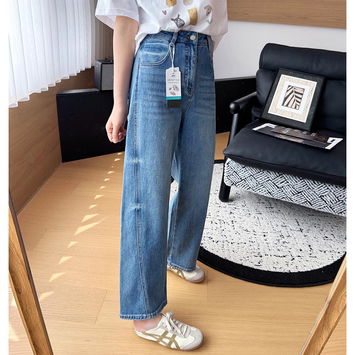 

Women s Spring Flocking Wide-Leg Jeans: Winter Side Split, Curved Blade Design, Pear-Shaped, Cropped Banana Sickle Pants 26 світло-синій колір