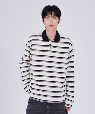 GLW Oversized Striped Collared T-Shirt Ivory