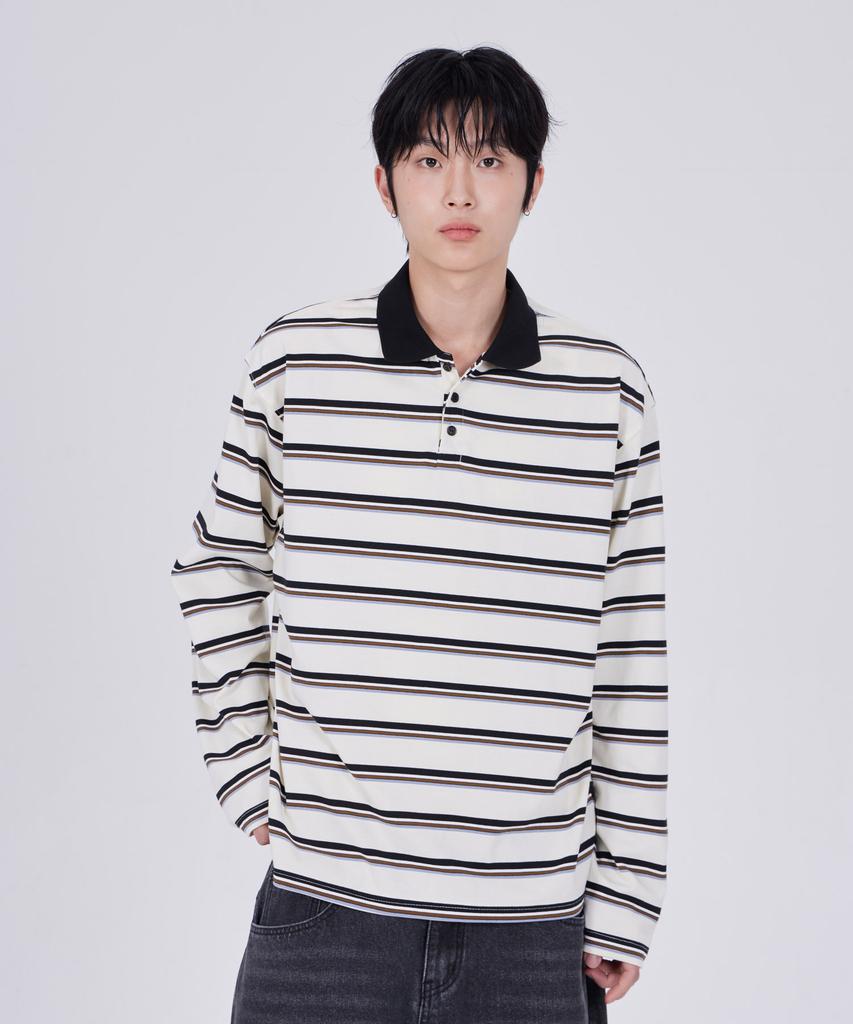 GLW Oversized Striped Collared T-Shirt Ivory