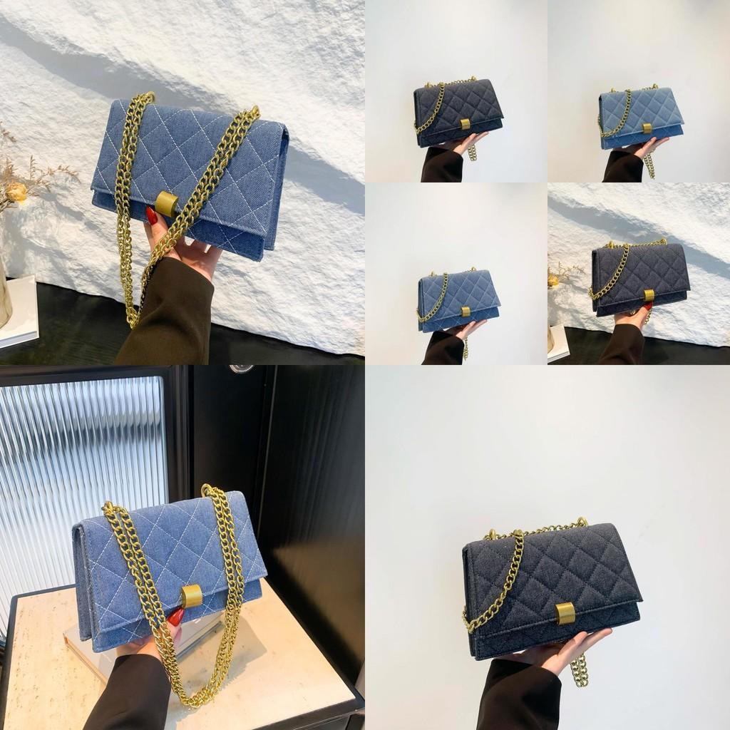Fashionable Denim Women's Crossbody Bag Vintage Blue Quilted Chain Shoulder Bag