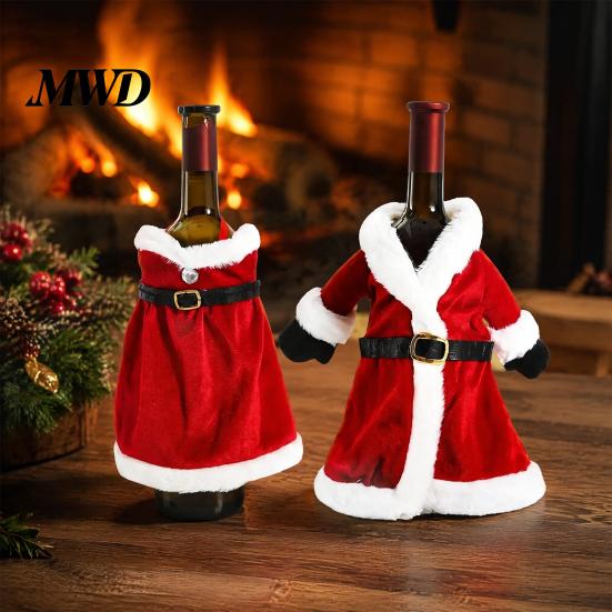 Xmas Drink Ornament Christmas Wine Bottle Cover, Velvet Santa Suit Sleeve, Plush Holiday Decoration Cover for Xmas, New Year, Dinner Table Decor Gift