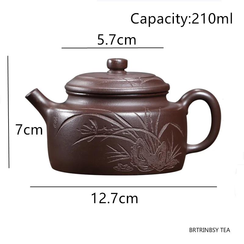210ml Chinese Yixing Purple Clay Teapot Handmade Orchid Stone Tea Pot Beauty Tea Infuser Kettle Household Zisha Tea Set Teaware