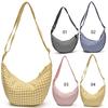 Checkered Nylon Crescent Hobos Shoulder Purse for Women Casual Crossbody Purse Lightweight Sling Bag with Adjustable Strap