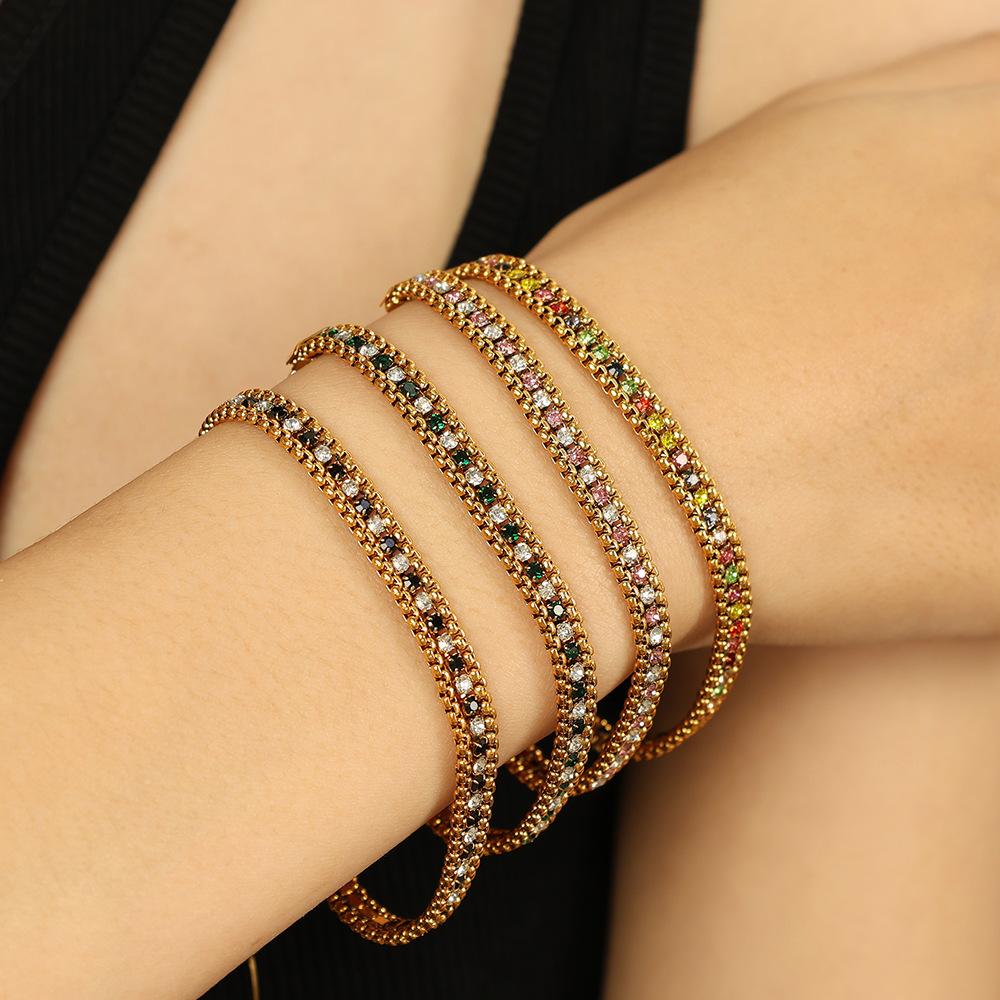 Fashion Creative Retro Personality Color Diamond-Encrusted Multi-Layer Wide-Sided Chain Bracelet Women'S Simple Retro Temperament Jewelry Women