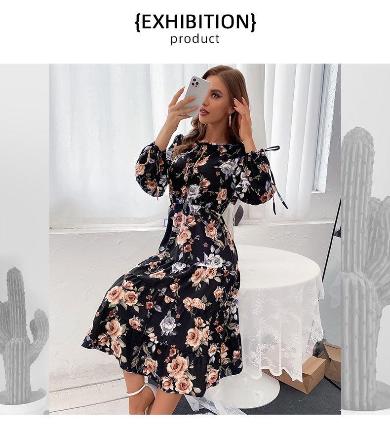 Frühling 2025 Europäisches & Amerikanisches Damen Rundhals Langarm Krawattenmuster Kleid