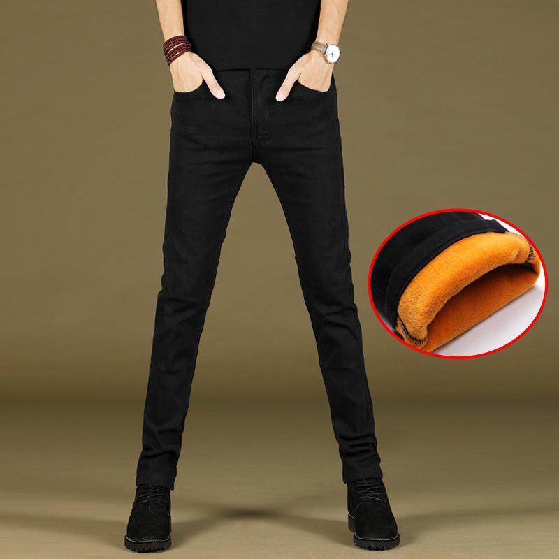 Men's Slim Fit Velvet-Enhanced Jeans - Boys' Autumn/Winter Casual Korean Style, Thickened and Trendy for Students.