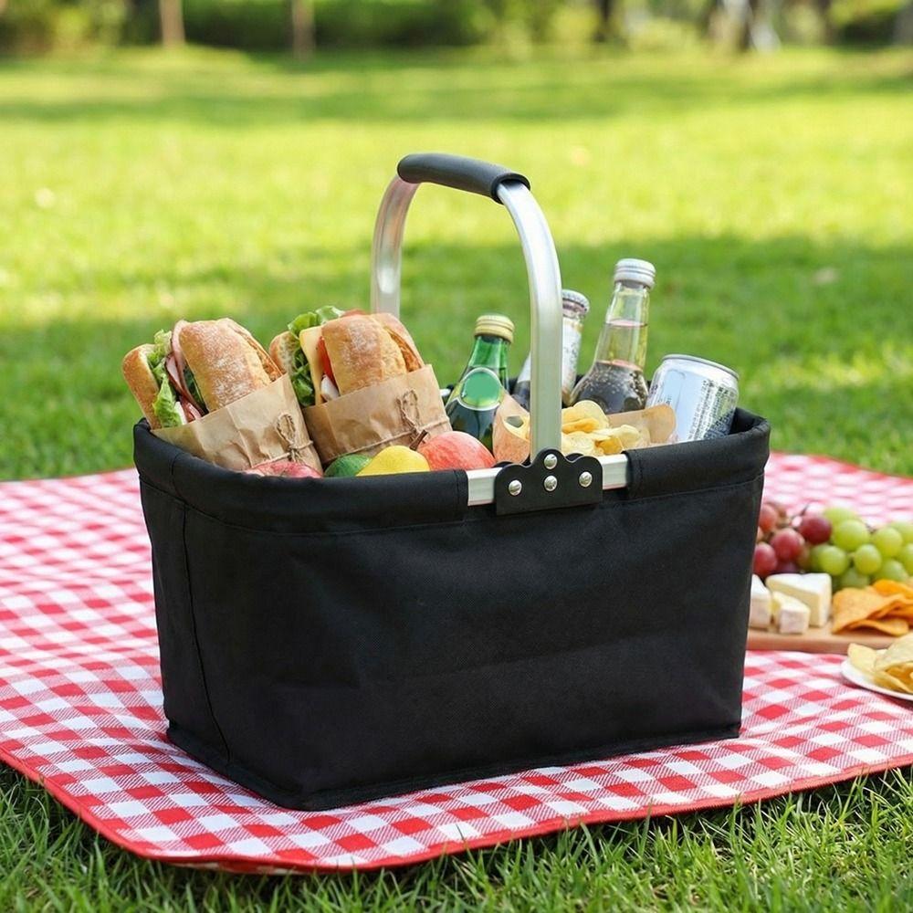 Cesto per la Spesa da 26 L con Telaio in Alluminio Borsa Termica da Picnic per Supermercato