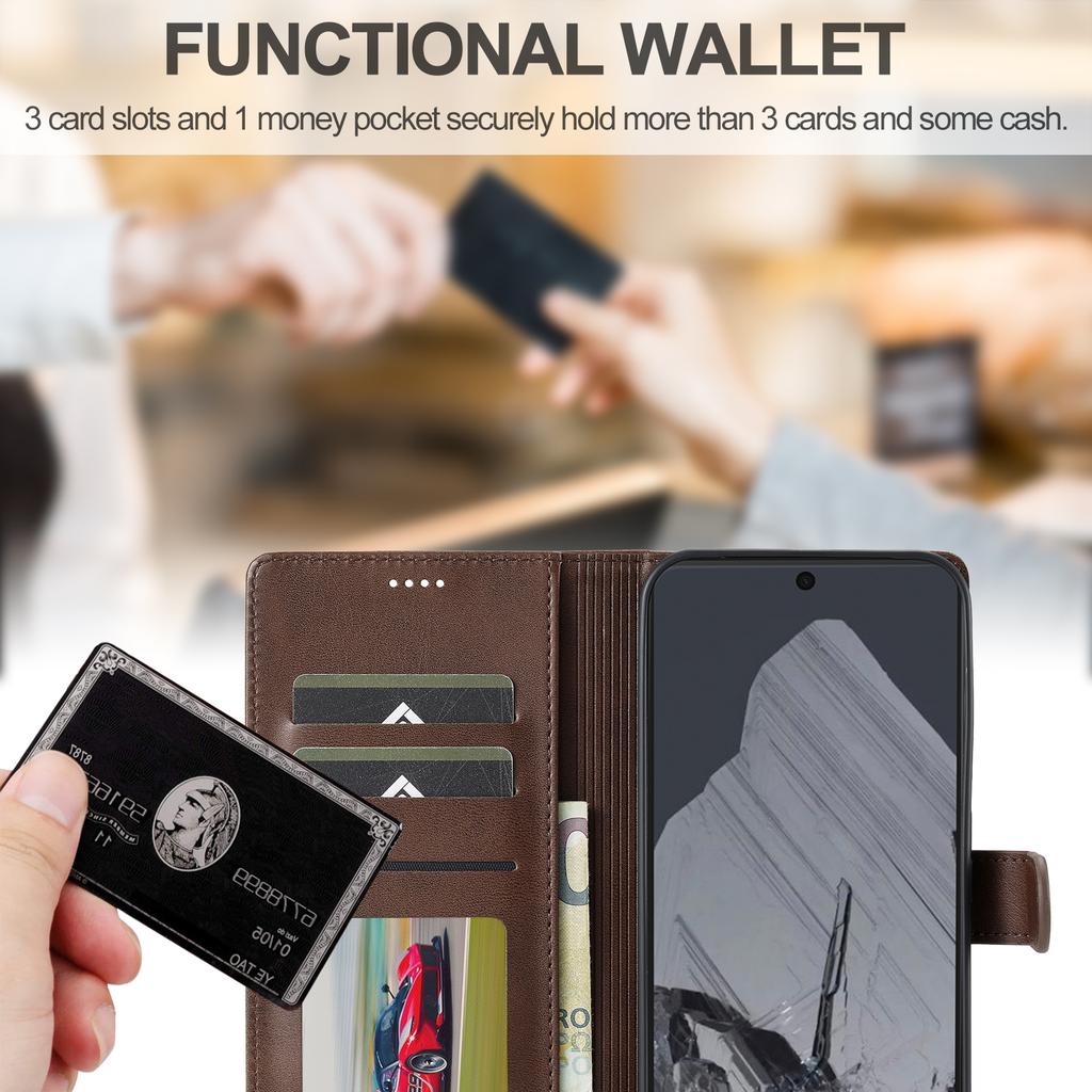 LC.IMEEKE For Google Pixel 9 Pro XL Case Calf Texture PU Leather Flip Phone Cover