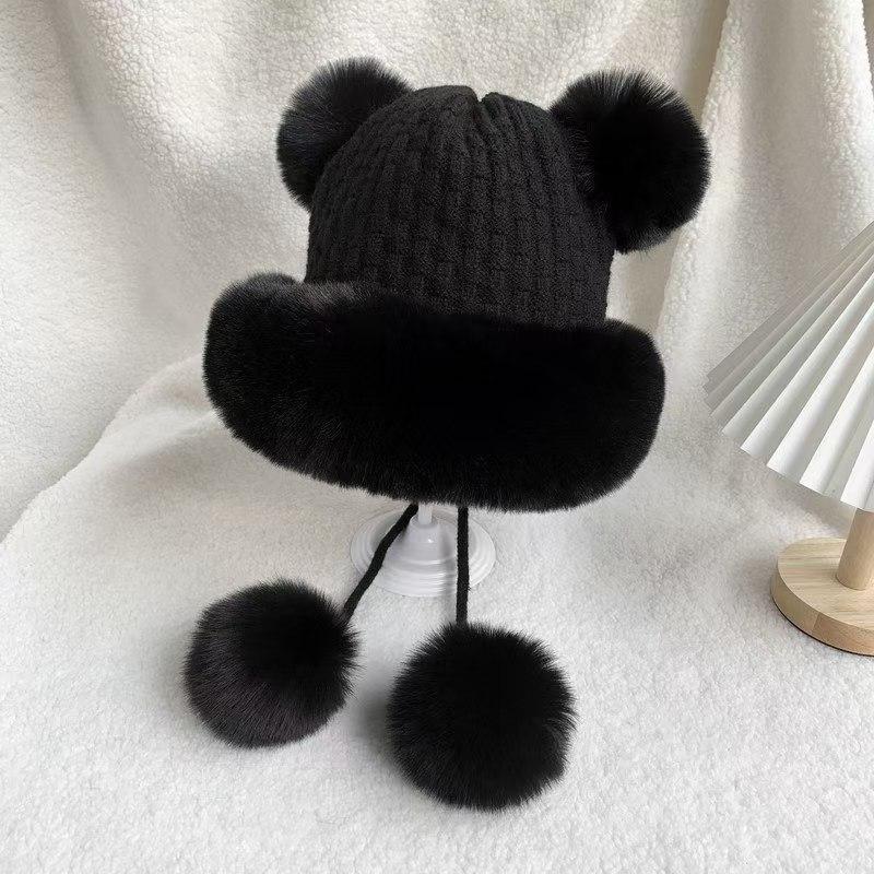 

Осенне-зимняя женская бархатная утолщенная теплая шапка-ушанка с милым меховым помпоном и защитой ушей, ветрозащитная шапка-пуловер One Size