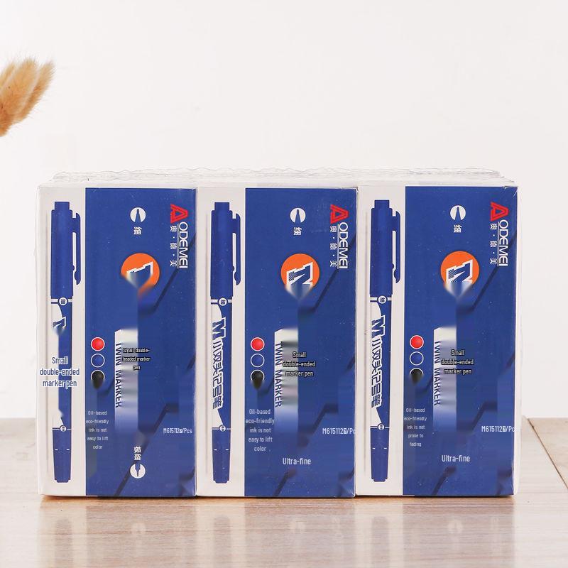 12-Piece Set: Small Double-Ended Oil-Based Marker Pens in Black, Red, and Blue for Student Art and Marking