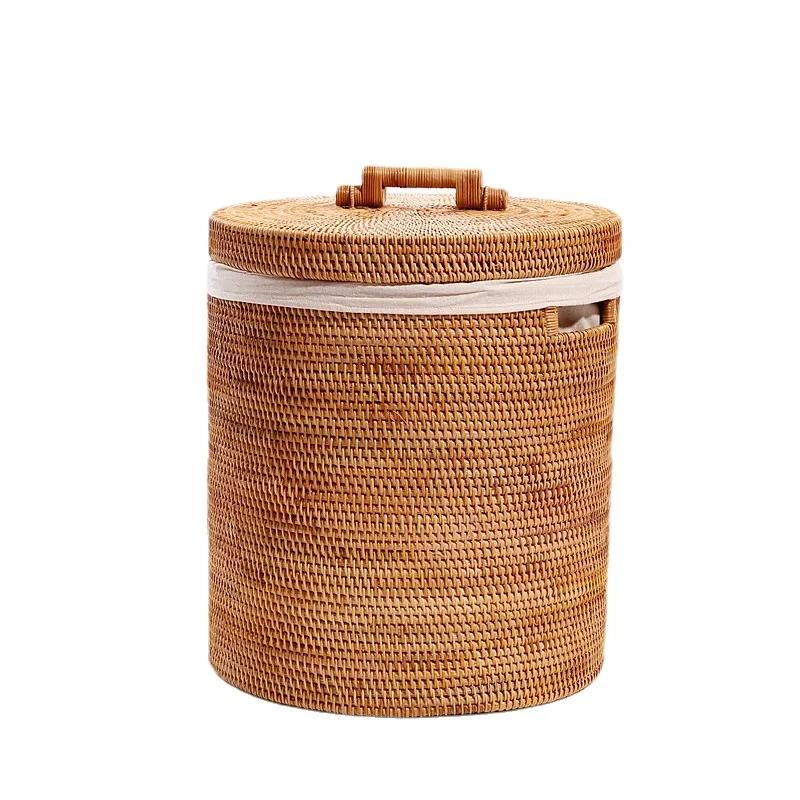 Do kosza na pranie Ins z pokrywką, plecionego z rattanu, kosza do przechowywania, wielofunkcyjnych pudełek-organizerów, wykwintnych, trwałych koszy na ubrania