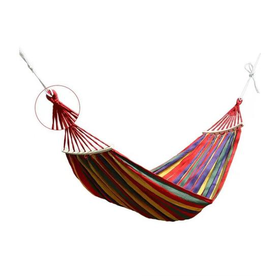 Outdoor Striped Hammock with Rope Bag, Portable Canvas Single Person Hammock, Tree Hanging Hammock for Camping Garden Patio Backyard Porch