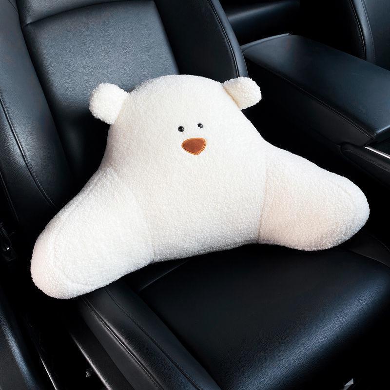 Cartoon Car Headrest Neck Pillow: Cute Plush Winter Lumbar Support for Women