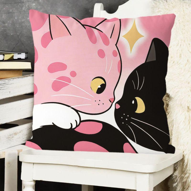 Cute Pink Polka-Dot Cat Pillow  Home Decor Pillow for Sofas, Beds, and Backrests  Car Headrest Pillow