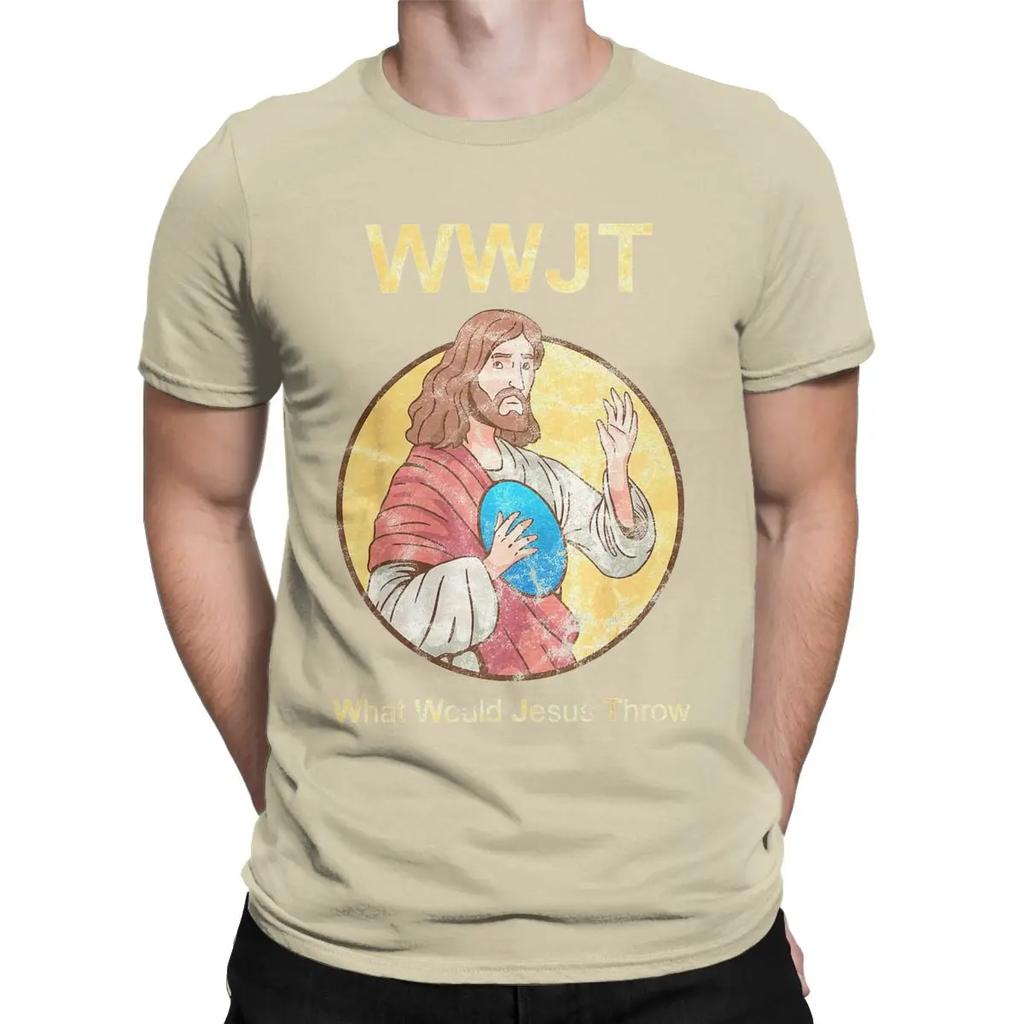 Men's T-Shirts What Would Jesus Throw Golf Disc Humerus Golfer Pure Cotton Tee Shirt Short Sleeve T Shirts Crew Neck Clothes