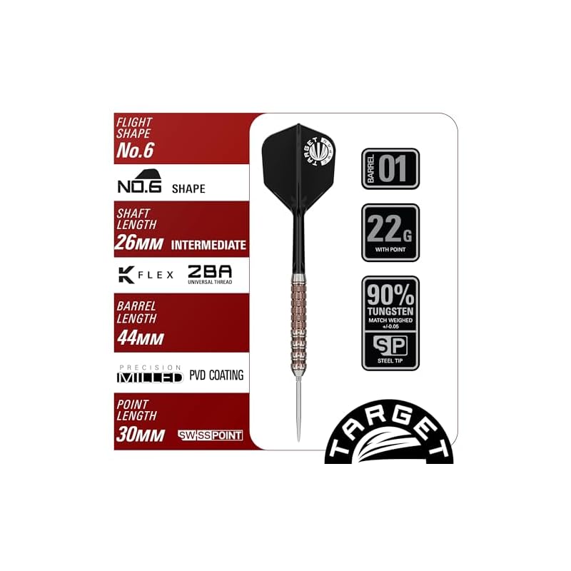 Target Japan PRIME SERIES RAPTOR GEN6 Joji Nishitani 90% Tungsten Steel-Tip Darts Set, 22g, K-Flex No. 6 Shape Flights and Shafts, SWISS SILVER NANO