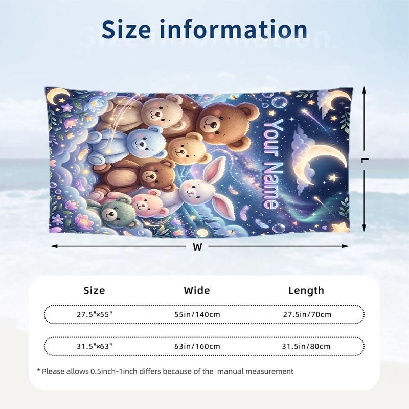 Teddy Bear Theme Beach Towel Personalized Custom Name & Text Soft Quick Dry Beach Towel for Swimming Travel