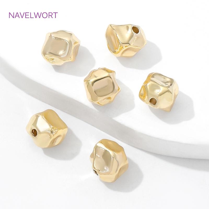 Beads Separators 14K Gold Plated Irregular Smooth Spacer Beads For Bracelet,Brass Loose Beads,DIY Jewlery Making Accessories