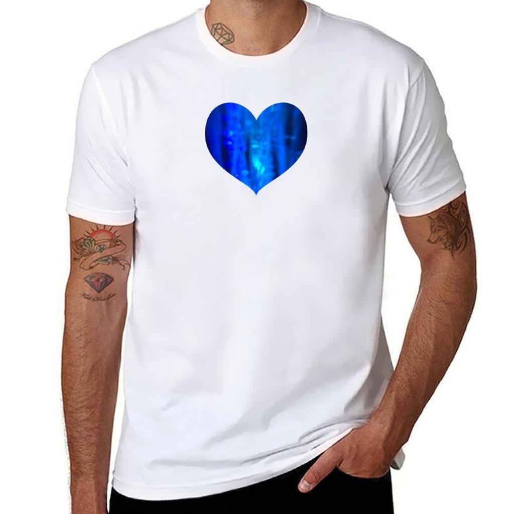 Blue Glitter Heart Design Tshirt Basic Casual Wear Short Sleeve Top