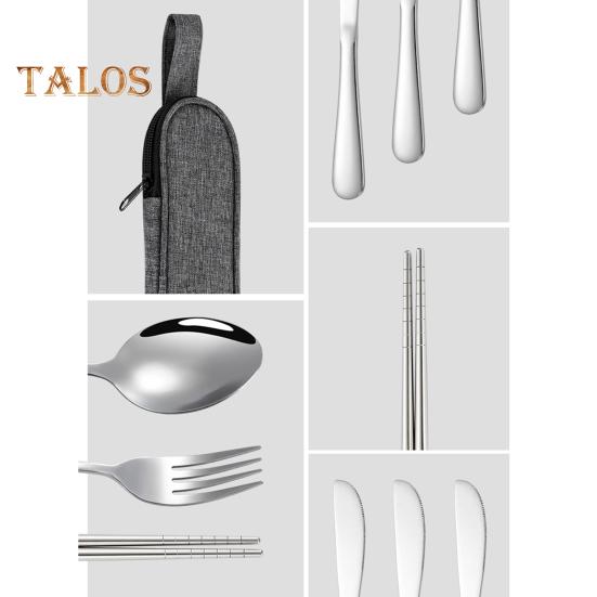 Stainless Steel Cutlery Set 4-Piece Retro Tableware Fork Spoon Chopsticks Knife with Storage Bag Mirror Polished Dishwasher Safe Cutlery Set for Home