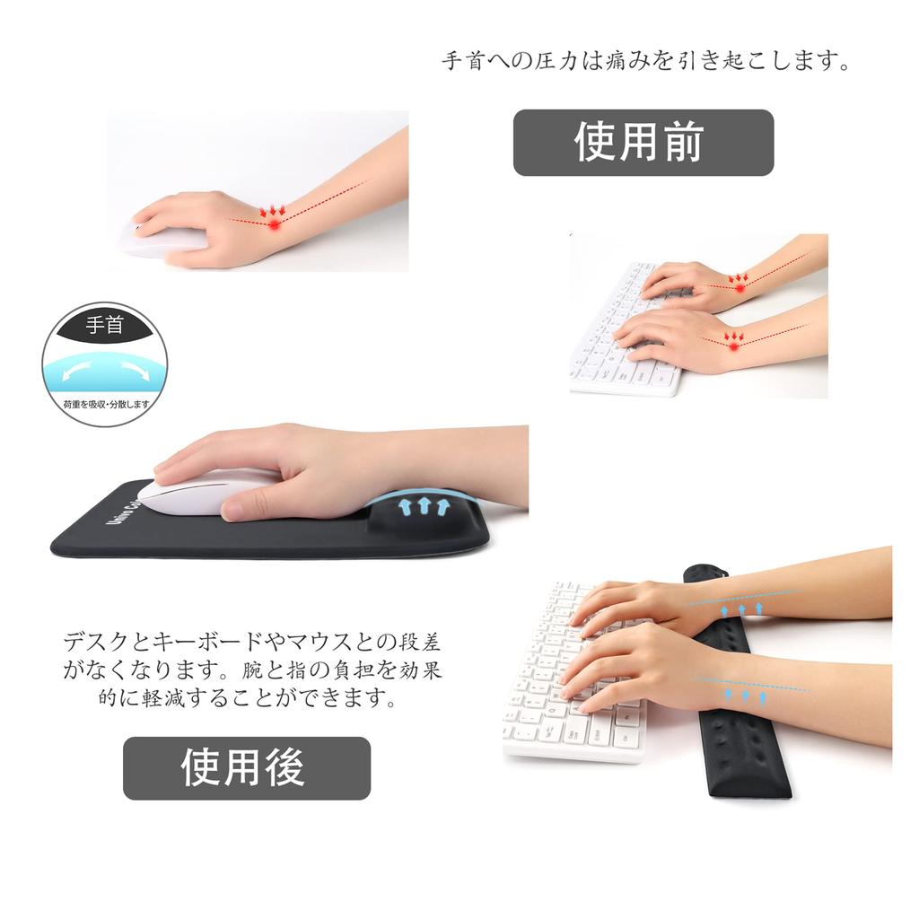 UnivoColors Mouse pad with integrated wrist rest massage cushion for soft stress ergonomic wrist fatigue with massage no irritation to the skin (L) +