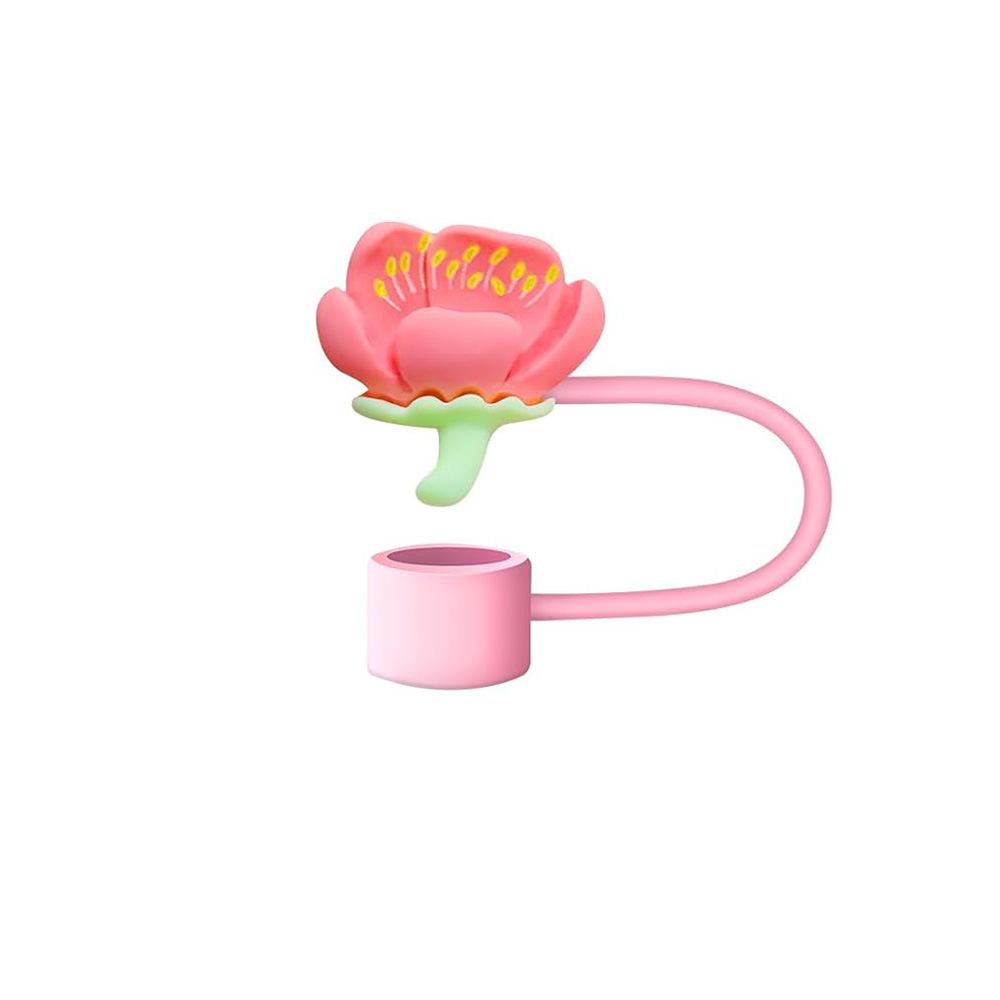 Cherry Flower Silicone Straw Cover For Stanley Cup Cute Silicone Flower Shape Drinking Dust Cap Straw Tips Cover Cup Accessories