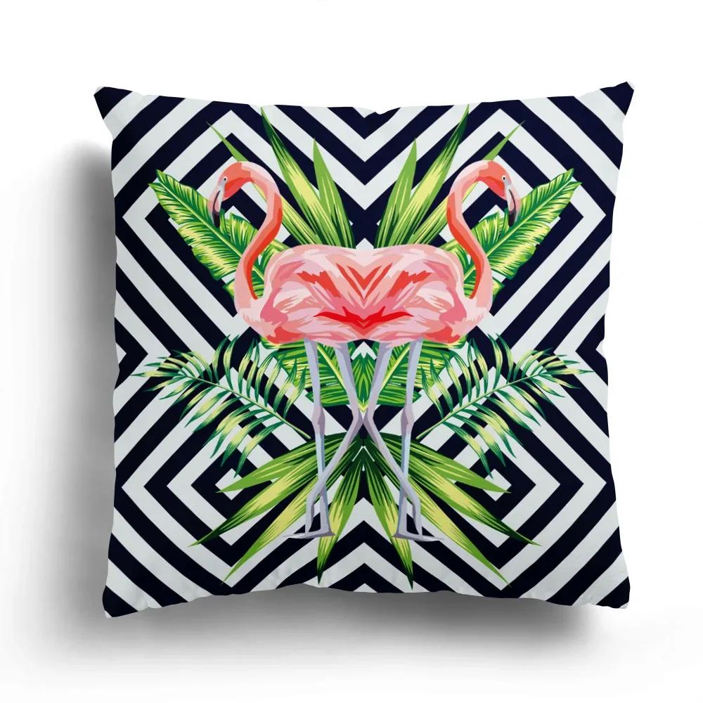 Tropical Plant Flamingo Print Pattern Cushion Cover for Home Living Room Sofa Decoration Waist  Pillowcase