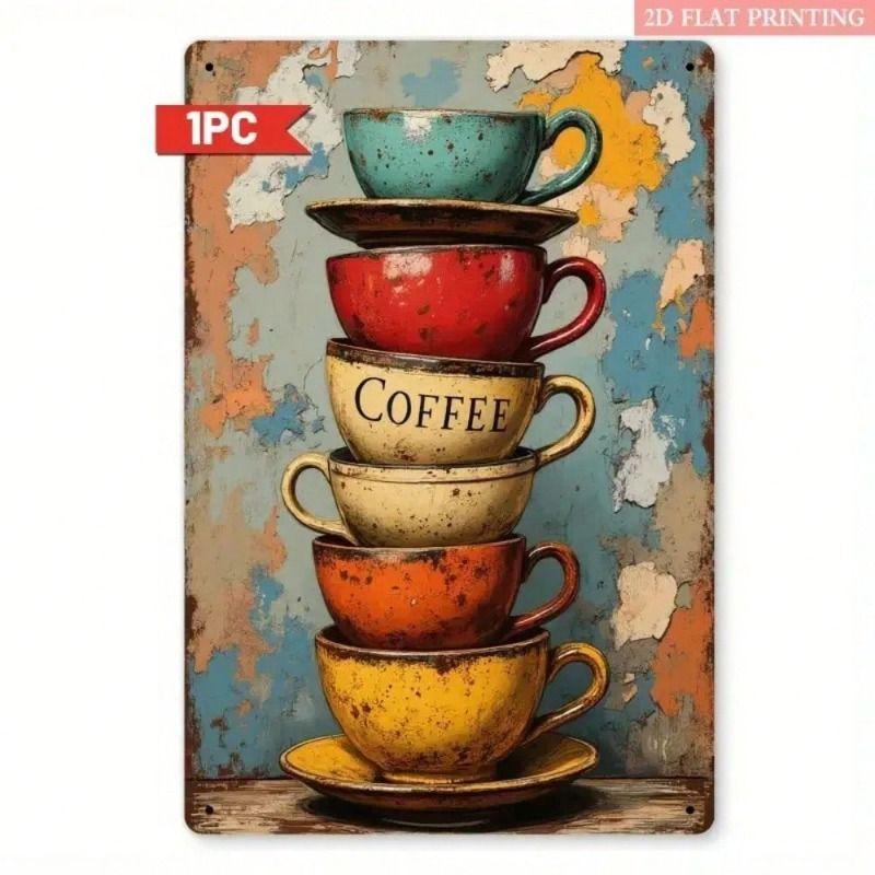

Metal Poster Coffee Cup Retro 2D Flat Design Wall Art Living Room Decor