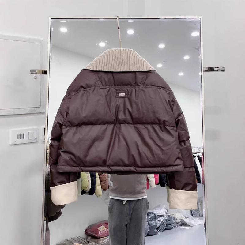 Jachetă scurtă tricotată cu revere, umplută cu puf de rață albă, pentru femei, nouă, largă, din piele, de iarnă, deosebită