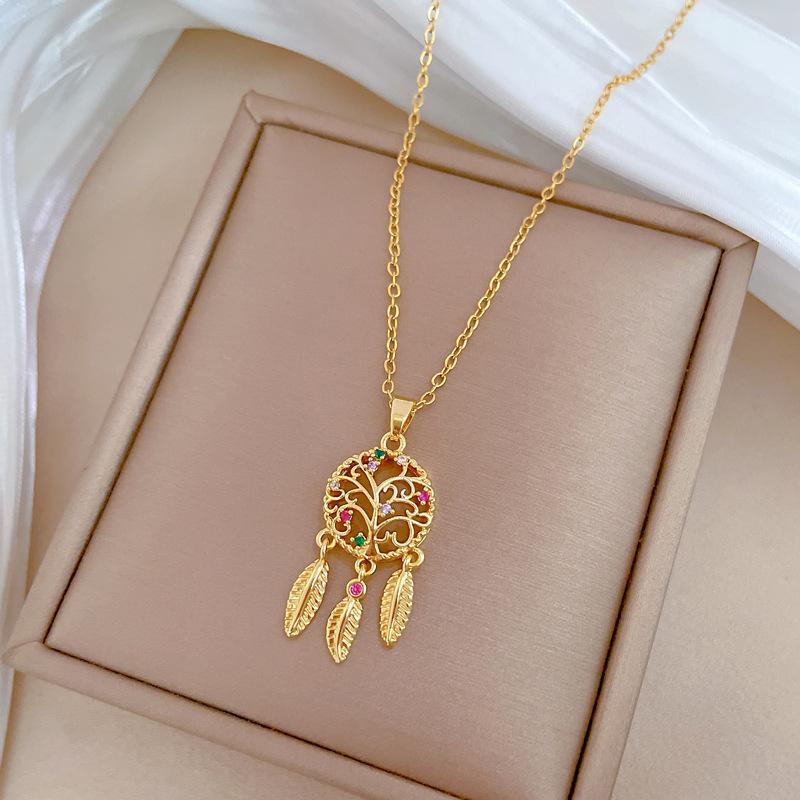 Color Dream Net Light Luxury Temperament Gorgeous Full Diamond Necklace Female Versatile Collarbone Chain Titanium Steel Chain